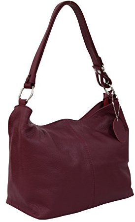 AMBRA Moda Damen Leder Handtasche Schultertasche Umhängetasche Hobo bag GL005 (Bordeaux)