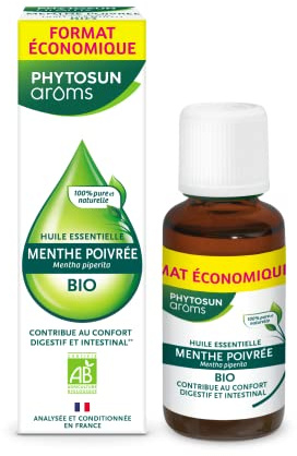 PHYTOSUN AROMS Huile Essentielle de Menthe Poivrée BIO - 100% Pure et Naturelle - Contribue au Confort Digestif et Intestinal - 30 ml