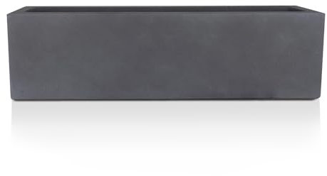 IDEALIST 60cm Window Box Planter | Dark Grey Reinforced Stone Outdoor Narrow Trough | Indoor Windowsill Planter | Garden Planters with Drainage Holes L60 W17 H17 cm, 18 litres