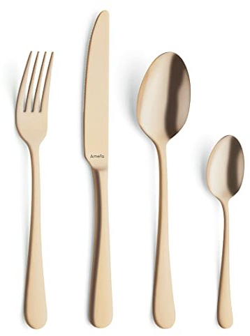 AMEFA AUSTIN Besteck Set 8 Personen (gold) | 32-teilig | PVD-veredelt | mattiertes Besteckset 8 Personen aus rostfreiem Edelstahl 18/0 | goldenes besteck | Besteck gold