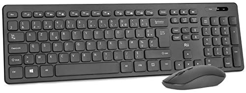Rii RK200 Ensemble Clavier Souris sans Fil bureautique Clavier de Bureau 2.40Ghz AZERTY(Version Française) avec Taille Complète 104 Touches