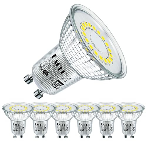 EACLL Ampoule LED GU10 Blanc Froid 4.8W Équivalent Halogène 75W, Lot de 6, 585 Lumens 6400K Non Dimmable, Éclairag sans Scintillement, Angle de Faisceau 120° Spot, AC 230V Lampe à Réflecteur