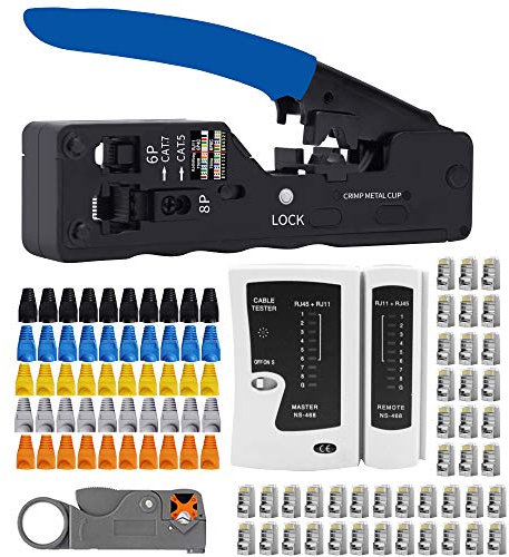 Mayline Crimpwerkzeug für RJ45 / RJ11 / RJ12 / CAT5 / CAT6 / Cat5e / 6P / 4P / 8P Crimpzange Tester Reparaturwerkzeug für professionelle Koaxialkabel (Grau)