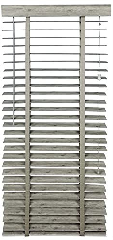 Jalousie in Holzoptik | 50 mm Lamelle | Verschiedene Größen | Sonnenschutz für Fenster mit Bohren | PVC weiß/grau (grau, 60 x 240 cm)