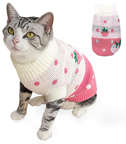 Jersey de Punto para Gatos, Hillylolly Ropa para Mascotas, Suéter de Perro Gato, Ropa Linda para Gatos, Chaleco para Gatos Sin Pelo, Ropa para Gatos Invierno, Mantener Caliente (M)
