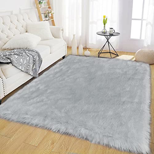 Latepis Tappeto 120x180 cm Grigio in Pelle Sintetica Lavabile in Pelle di Pecora Soggiorno Corridoio Morbido Camera da Letto Caldo Tappeto