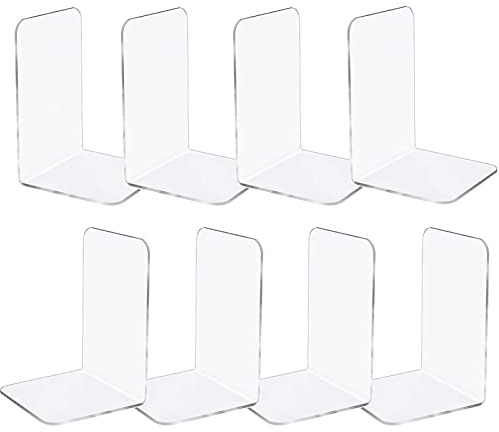 8 Pcs Book Ends Clear Bookends Acrylic for Shelves, Heavy Duty Plastic for Home Office