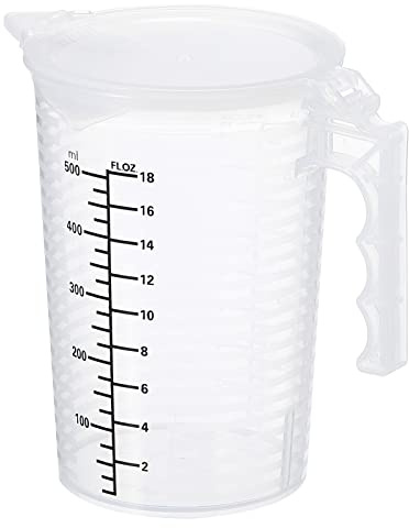 PATIKIL Graduated Beaker, 500ml PP Plastic Liquid Measuring Cup Double Sided Black Graduations with Handle Lid and Spout for Lab Kitchen Home