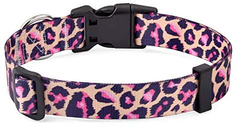 Mihqy Hundehalsband, Verstellbares, Weich & Komfort Hunde Halsband, Böhmisches, Blumen, geometrisches, Stammes Design, für Kleine, Mittlere und Große Hunde(Rosa Leopard,S)