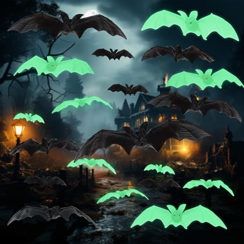 ACTOYS Halloween Fledermaus Deko - 20 Stück Lustiges Gummi Leuchtend für Hängedeko, Gastgeschenke, Haus, Tisch und Garten