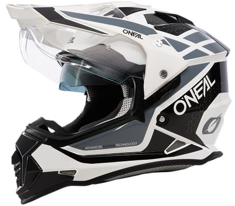 O'NEAL Casco Moto Enduro Aberturas de ventilación para un máximo Flujo de Aire y refrigeración, Carcasa ABS, Visera Solar integrada Casco Sierra R V.24 Adulto Negro Blanco Gris Talla S