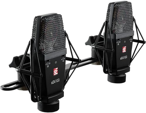 SE ELECTRONICS sE4100 Large Diaphragm Condenser Microphone with Gold Capsule, Cardioid Pickup Pattern, Pads & Low-Cut Filters & Shockmount - Professional Studio Recording Microphone (Matched Pair)