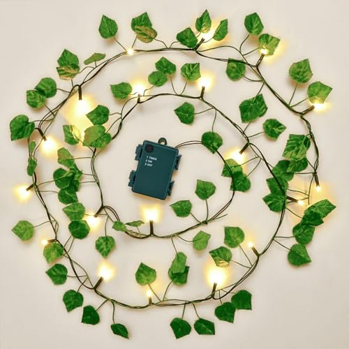 FFZZKJ Efeu Lichterkette Batterie Innen 2M 20LED Lichterkette mit Timer Efeu Künstlich Wasserdicht Efeu Girlande für Schlafzimmer, Balkon, Hochzeit, Party Deko