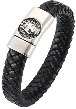 Daesar Armbänder Leder Herren 16.5CM, Lederarmband Totenkopf Breit 12MM Schwarz mit Magnetverschluss Freundschaftsarmband Partnerarmband Personalisiert