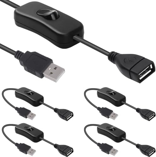 DAOKAI USB-Schalterkabel 30cm Verlängerungskabel mit Ein/Aus-Schalter, 5V/2A, Schwarz, für Dashcams, LED-Lampen, USB-Lüfter & mehr - 5 Stück