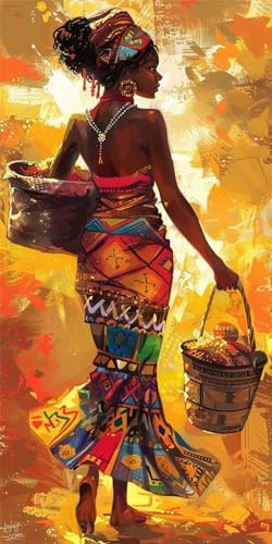 5D Afrika Diamond Painting XXL 70x140cm, Diamant Painting Bilder Frau Diamond Painting Erwachsene Mosaikherstellung,Full Runden Steine Crystal Strass Stickerei Diamant kunst Set,Deko wohnzimmer WE1133