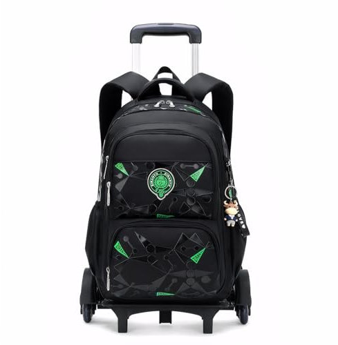 Amythe Kinderrucksack mit Rollen, Abnehmbare Trolley Schulranzen für Jungen Mädchen der Klassen 1-5, Robuster Lässig Rucksack mit 6 Rädern Schulrucksack für Schule/Reise, Schwarz