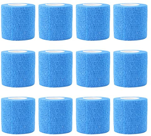 Aladeno 12er-Pack, 4,5 m, tierische elastische Bandage, elastische Bandage für Knöchel, Vlies-Bandage, Selbstklebende Kuhhuf-Reparaturbandage, Vlies-Polyester, wasserdicht (Blau)