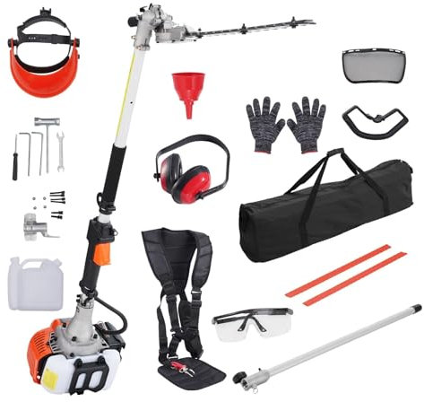 VEVOR Tagliasiepi per potatura giardinaggio 15,7 pollici 26 CC, Tagliasiepi a scoppio con asta e lama doppia azione a doppia azione, Testina orientabile a 270°, Adatto per tagliare arbusti e cespugli