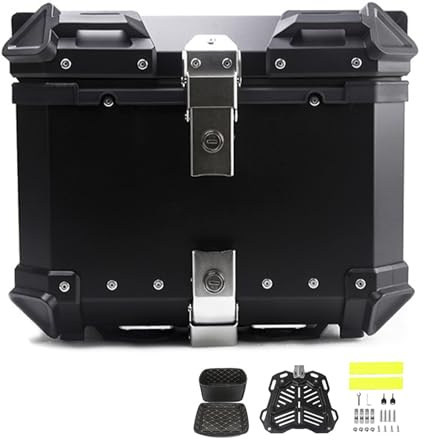 Negro, 36L Baúl Universal para Motocicleta, Caja Trasera Dura de Aleación de Aluminio Impermeable para Maletero de Motocicleta, Caja Superior Trasera de Moto de Liberación Rápida con Cerradu