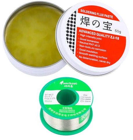 Lötzinn 1mm, Lötdraht Elektronik mit Flussmittel Sn99,3 Cu0,7, Bleifrei Lötzinn mit Kolophoniumkern zum Elektrolöten und Heimwerken Reparatur (100g)