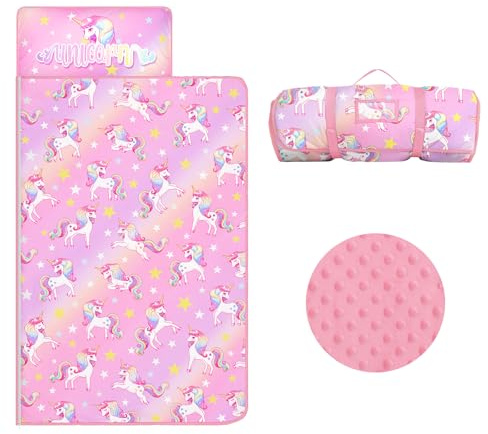 Nap Mat per Bambini con Cuscino e Coperta Rimovibili, Grande Extra Spesso 2 in 1 Sacco a Pelo Pieghevole per Ragazze Ragazzi, Leggero e Morbido Nap Mats per Asilo Nido e Campeggio (Unicorno Gradiente)
