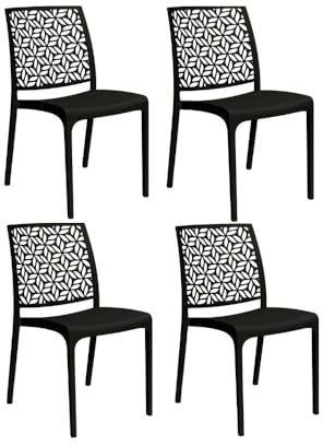 GLOUPIE Set 4 Sedie Ninfa in Polipropilene Antracite,Impilabili,46x54x80cm,peso3,3 kg,Schienale a Forma di Ninfee,Made in italy