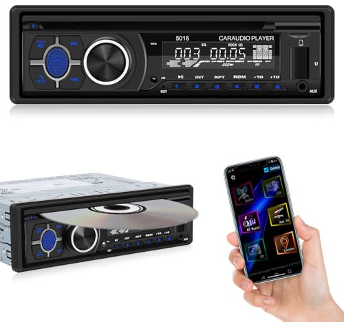Techschermo Single Din Car Stereo with CD DVD Player - Bluetooth Car Radio with APP Control & Positioning/Bluetooth Music & Handsfree Call/FM/AM Radio/USB/TF/AUX Port/Power-Off Protection