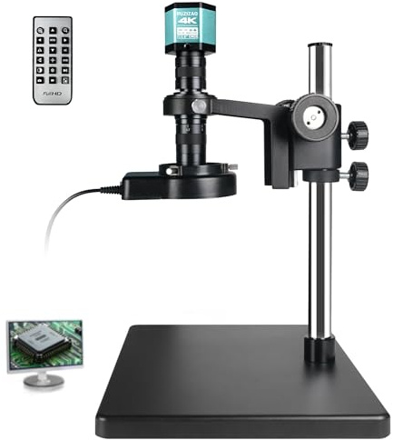 RUZIZAO Digital Microscope with Large Metal Base, Ultra HD 4K 1080P Industrial Microscope Magnifier, Type-C/HDMI Interface, 150X HD Lens, LED Ring Light for Observation/Soldering/Electronic Repair