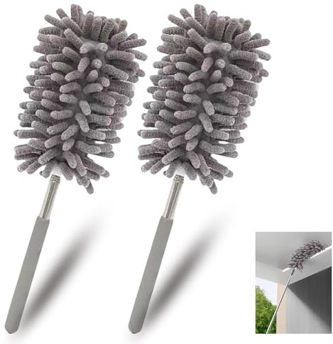 2 pezzi spolverino telescopico lungo allungabile, per casa, ufficio, auto, scopa con manico telescopico, efficace rimozione della polvere