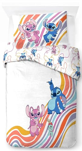 Disney Lilo & Stitch 100% Baumwolle Einzel-Bettwäsche-Set - Inklusive Kissenbezug 50 x 70 cm