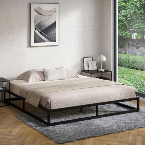 skølm Bragi Metallbett 180x200 cm, 25 cm hoch, Schwarz, mit Lattenrost | Stabiles Bett aus Metall, Bettgestell, Bettrahmen als Doppelbett, Doppelbettgestell, Gästebett mit Stauraum, Metallrahmen