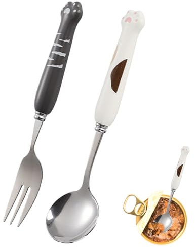 Dog Food Fork, Pet Food Scoop, 2 Pcs Stainless Steel Pet Food Cutlery, Cat Food Fork, Cute Cat Paw Pet Food Scoop, Pet Forks for Dog Food and Pet Feeding Wet Food Spoon