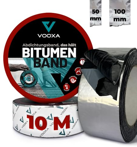 VOOXA Premium | Cinta bituminosa de 10 cm x 10 m, 1,5 mm de grosor, aluminio | Cinta de sellado autoadhesiva, película protectora resistente a los rayos UV