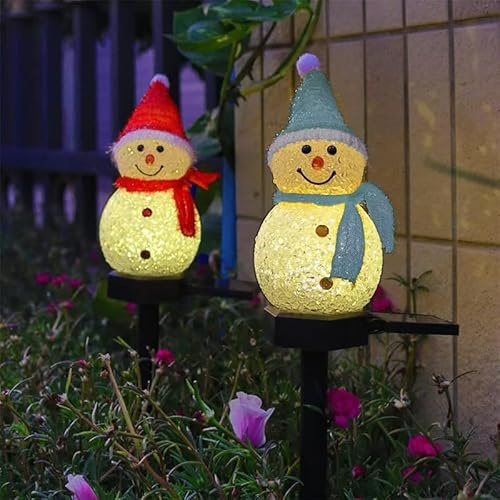 2 pacchetto LED a energia solare cereali di riso pupazzo di neve terra spina luce, Natale all'aperto atmosfera lampada decorativa, cappello carino pupazzo neve cortile luci calde.