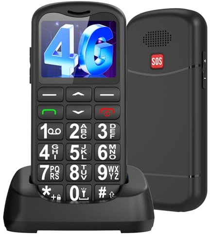CHAKEYAKE Téléphone Senior 4G sans Contrat avec Grandes Touches, Téléphone Portable pour Personnes Âgées 1.7 Pouces Écran LCD, USB-C, Bouton SOS, Lampe Torche, Station de Charge