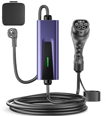 Evjuicion Chargeur Voiture Electrique 16A [6m 3,68kW] Chargeur Type 2 avec LED, Portabilité Cable Recharge Voiture Electrique avec Sac Compatible avec E-208, Model Y, E-Tech, 500e et Autres EV/PHEV