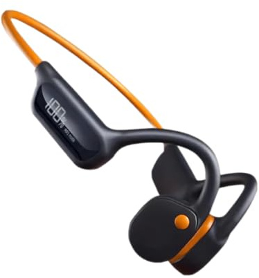 FOGOIN Cranovib Knochenschall-Kopfhörer, IPX8 Wasserdicht Schwimmkopfhörer mit 32GB Speicher, 10 Std. Akku, Bluetooth Knochenleitung Kopfhörer für Sport, Büro & Alltag (Schwarz Orange)