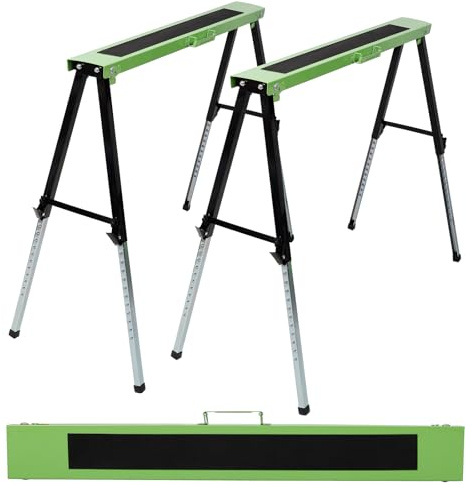 Donext Adjustable Height Sawhorse 2-Pack, 660lb Capacity Folding Work Stand with 12-Position Lock,25 to 35.5 Inch A-Frame Saw Horse for Woodworking & Jobsite Projects(Black+Green)