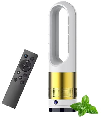 ANGDI Grand ventilateur tour sur pied sans pales, chaud et froid, circulateur d'air oscillant à 80° pour la maison avec télécommande, minuterie 8 h, purificateur d'air portable(D,32in)