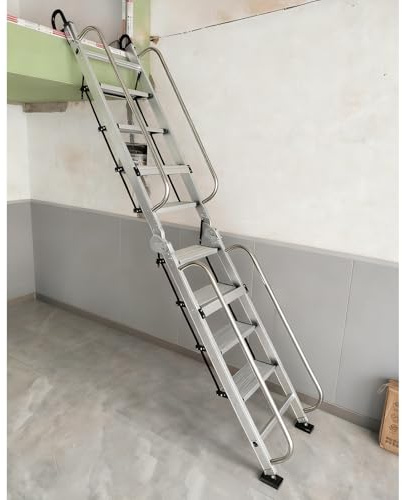 Scala per Soppalco Scala di Accesso Alla Soffitta Pieghevole Sicura da 8 a 14 Gradini, Scale Salvaspazio in Alluminio per Soffitta, Scala Antincendio con Gradino(Silver,10 step-306cm/10ft)