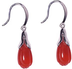 Boucles d'oreilles en agate, argent sterling S925 incrusté de fleur de magnolia de tempérament, boucles d'oreilles assorties Cheongsam féminines simples et polyvalentes(Color Name:Earrings,