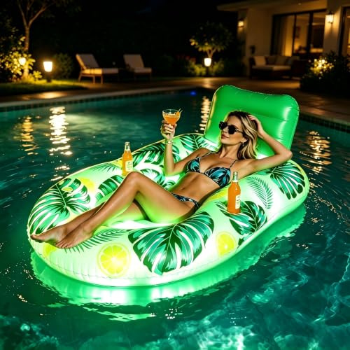 badaren Materassino Gonfiabile LED da Piscina, Galleggiante Luminoso con Schienale, Anello Gonfiabile per Adulti, Materassino mare Gonfiabile (Fenicottero)