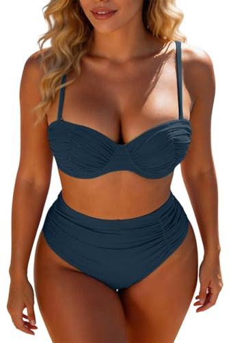 Sonnena Costumi da Bagno Donna Mare Bikini Due Pezzi Bandeau Push up, Tinta Unita, Elegante Comode Vintage Swimwear Bikini