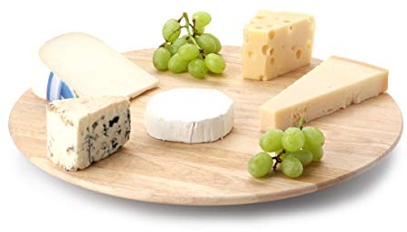 Continenta Drehplatte aus Gummibaumholz, Servierplatte, Drehbrett, Drehteller, Käseplatte, Größe: Ø 40 x 3,5 cm