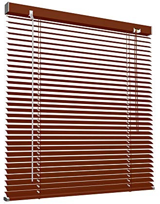 Victoria M. Aluminium Jalousie 25mm, 80 x 220 cm, holzdunkel | Feuchtigkeitsbeständige Innenjalousie, Schraub-/Klemmmontage ohne Bohren inkl. Klemmclips