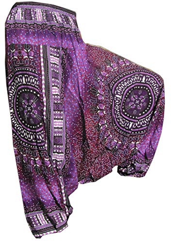 PANASIAM Aladinhose Damen & Herren - Haremshose - Pumphose im Ethno Look | buntes Maoi Design, leichte Sommerhose aus Viskose, elastischer Bund & tiefer Schritt, ideal für Yoga, Strand & Festival