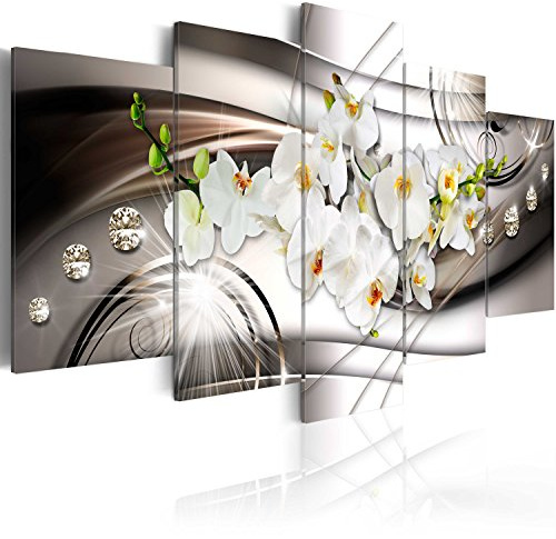 B&D XXL - Leinwandbild Blumen Orchidee Diamant, 200x100 cm, 5-teilig | Hochwertige Leinwand, sofort aufhängbar, ideal fürs Wohn- oder Schlafzimmer, wasserfest und lichtecht, langlebig, stilvoll