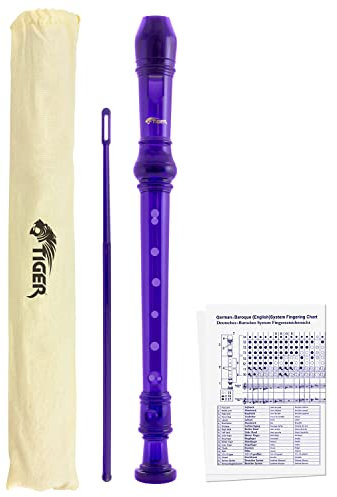 TIGER REC7-PU Diskant/Sopran Schulblockflöte mit Tasche, Flötenputzer und Grifftabelle, Englische/Barocke Griffweise - Violett