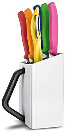 Victorinox Swiss Classic Messerblock, Profi Utility Block, 6-teilig, Inkl. 5 Gemüsemesser und Sparschäler, Messer-Aufbewahrung, weiss